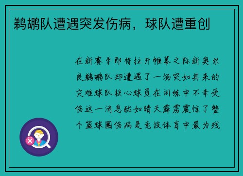 鹈鹕队遭遇突发伤病，球队遭重创