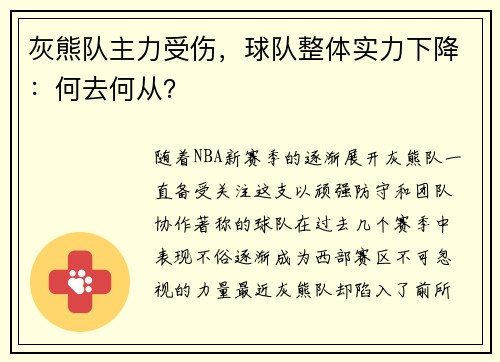 灰熊队主力受伤，球队整体实力下降：何去何从？
